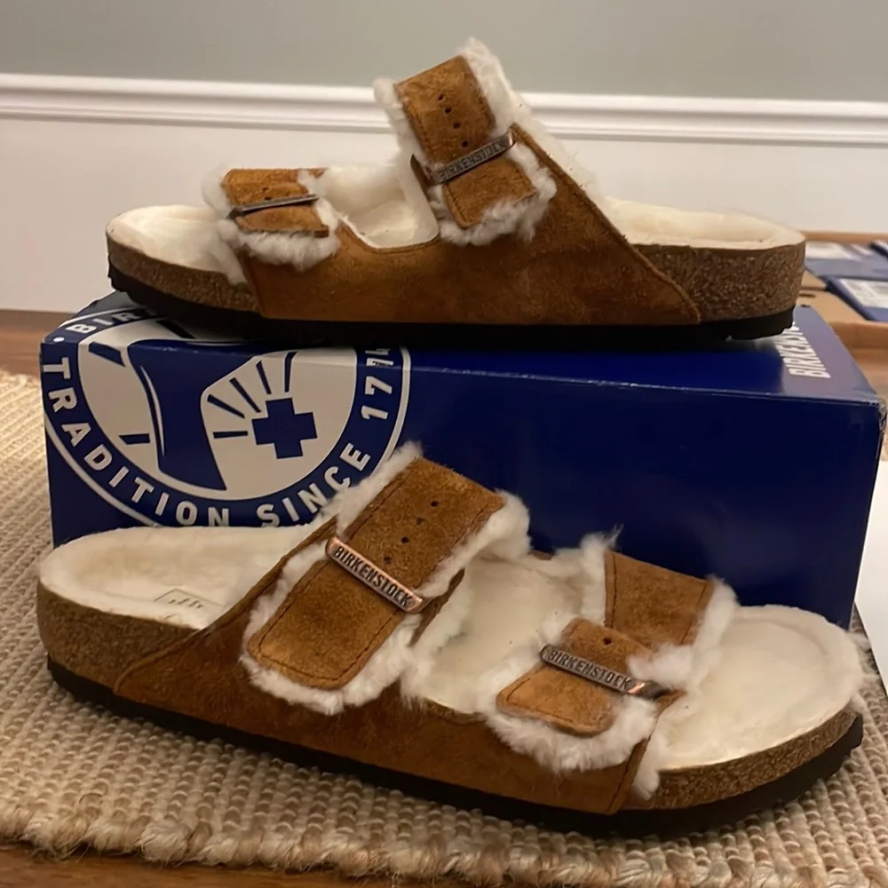 Birkenstock Arizona Mink Shearling sheepskin slipper sandal size 42 fur sandals